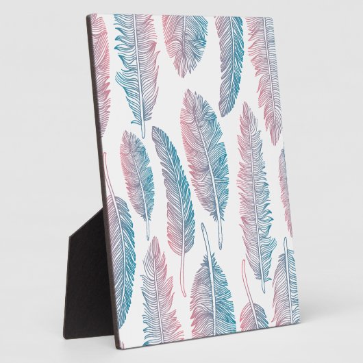 Hipster-Waterverf handgetekende blauwe roze veer Fotoplaat (Zijkant)