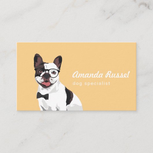 Hipster White en Brown French Bulldog Visitekaartje (Voorkant)