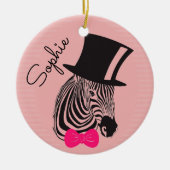 Hipster-Zebra met bovenste hoed en Bow-Stropdas Keramisch Ornament (Voorkant)