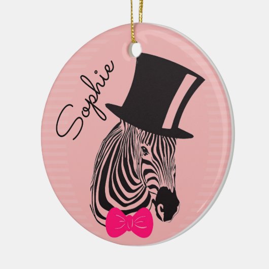 Hipster-Zebra met bovenste hoed en Bow-Stropdas Keramisch Ornament (Links)
