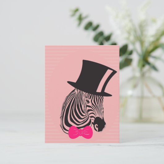 Hipster-Zebra met bovenste hoed en Stropdas Briefkaart (Staand voorkant)