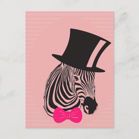 Hipster-Zebra met bovenste hoed en Stropdas Briefkaart (Voorkant)