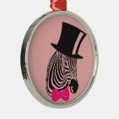 Hipster-Zebra met bovenste hoed en Stropdas Metalen Ornament (Rechts)