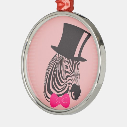 Hipster-Zebra met bovenste hoed en Stropdas Metalen Ornament (Links)