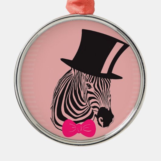 Hipster-Zebra met bovenste hoed en Stropdas Metalen Ornament (Voorkant)