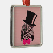 Hipster-Zebra met bovenste hoed en Stropdas Metalen Ornament (Rechts)