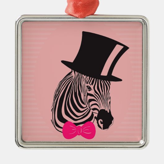 Hipster-Zebra met bovenste hoed en Stropdas Metalen Ornament (Voorkant)