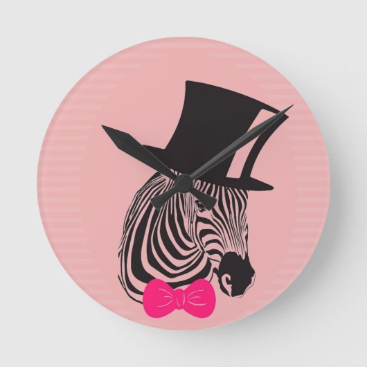 Hipster-Zebra met bovenste hoed en Stropdas Ronde Klok (Voorkant)