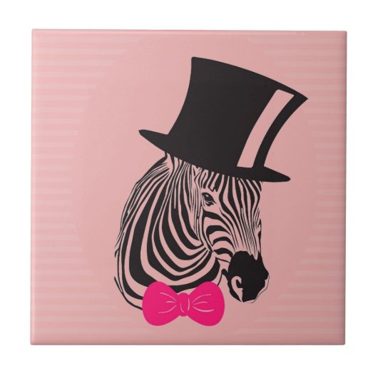 Hipster-Zebra met bovenste hoed en Stropdas Tegeltje (Voorkant)