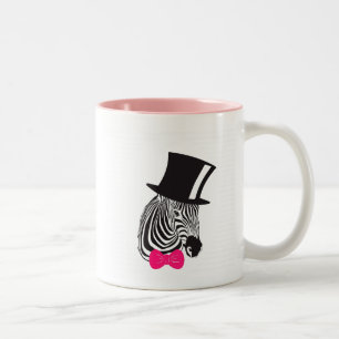 Hipster-Zebra met bovenste hoed en Stropdas Tweekleurige Koffiemok