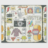 Hipster zwaaide hand getekende kleurrijke doedelse cadeaupapier (Vlak)