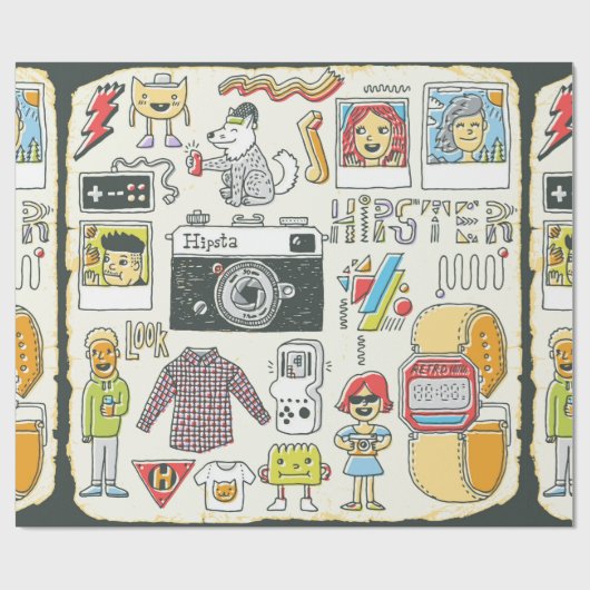 Hipster zwaaide hand getekende kleurrijke doedelse cadeaupapier (Vlak)