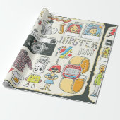 Hipster zwaaide hand getekende kleurrijke doedelse cadeaupapier (Uitgerold)