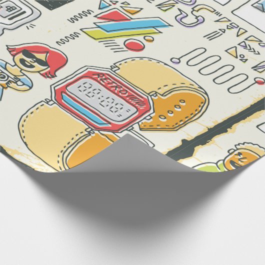 Hipster zwaaide hand getekende kleurrijke doedelse cadeaupapier (Hoek)