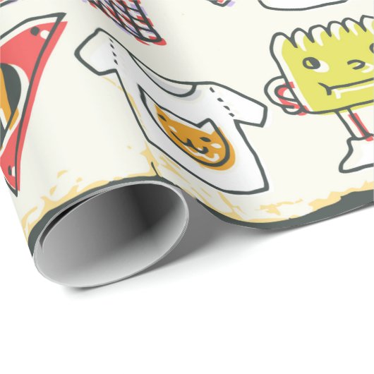 Hipster zwaaide hand getekende kleurrijke doedelse cadeaupapier (Rol Hoek)