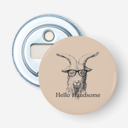 Hipstergeit met bril button flesopener (Voorkant)
