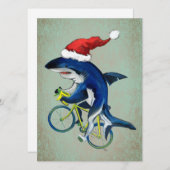 Hipsterhaai op een fiets met kerstmannenmuts feestdagenkaart (Voorkant / Achterkant)