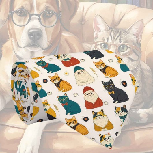 Hipsterkat met Oogbril Illustraties Stropdas
