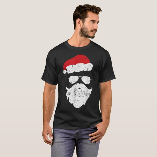 Hipsters Santa Beard Aviator Sunbril Xmas Chris T-shirt (Voorkant volledig)