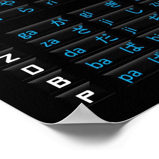 Hiragana-Poster - Japans alfabet (zwart/zwart) Poster (Hoek)