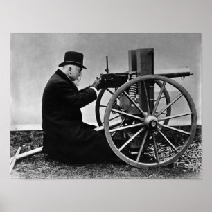 Hiram Maxim vuurt zijn Maxim Machine Pistool - 188 Poster