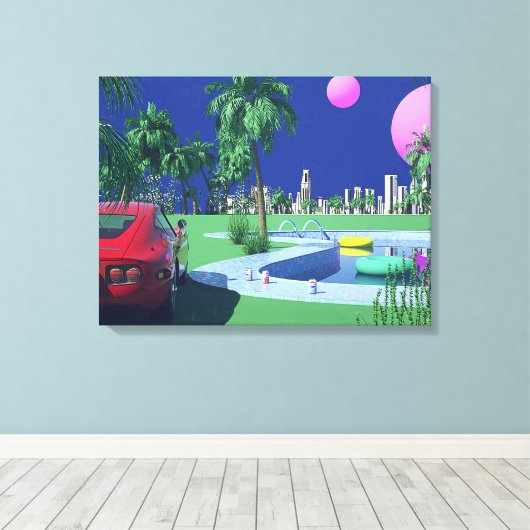 hiroshi nagai kunstschilders pop stad en vliegtuig canvas afdruk (Insitu (Houten vloer))
