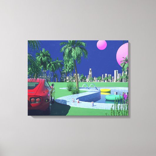 hiroshi nagai kunstschilders pop stad en vliegtuig canvas afdruk (Voorkant)