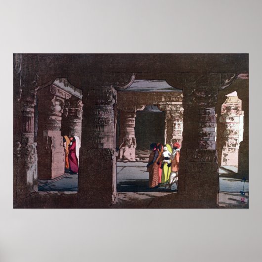 Hiroshi Yoshida Third Cave Temple in Ellora Poster (Voorkant)