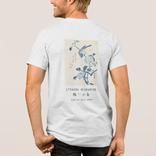 Hiroshige Camellia and Bird Ukiyo-e Art Offwhite Tri-Blend Shirt (Achterkant)