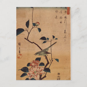 Hiroshige: Camellia en Struik Warbler Briefkaart