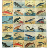Hiroshige: Een Shoal van Vissen Japans Vis Prints Douchegordijn (Voorkant)