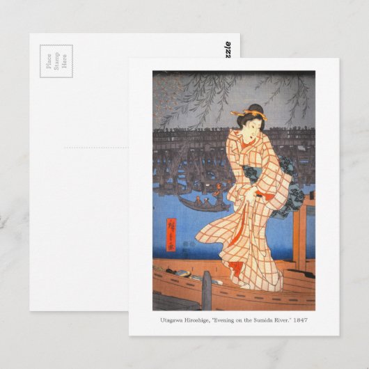 Hiroshige Evening op de Sumida River Japans Kunst Briefkaart (Voorkant / Achterkant)