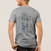 Hiroshige Floral Morning Glory Bird Art Gray Tri-Blend Shirt (Achterkant)