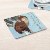 Hiroshige - Gehoornde uil, dennenboom en halve maa Kartonnen Onderzetters (Schuin)