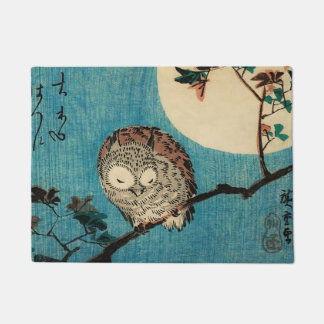 Hiroshige - Gehoornde uil esdoorn tak Deurmat