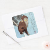 Hiroshige - Gehoornde uil, pijnboom en halve maan Vierkante Sticker (Envelop)