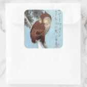 Hiroshige - Gehoornde uil, pijnboom en halve maan Vierkante Sticker (Tas)