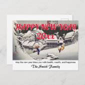 Hiroshige - Happy New Year / Evening Snow Kanbara Briefkaart (Voorkant / Achterkant)