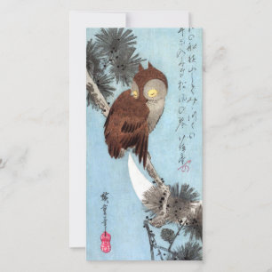 Hiroshige - Horned Owl, Pine, en Crescent Moon Bedankkaart