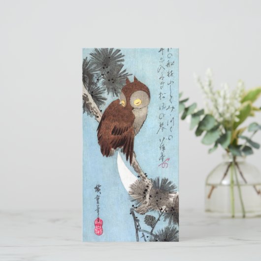 Hiroshige - Horned Owl, Pine, en Crescent Moon Bedankkaart (Staand voorkant)