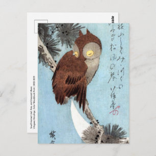 Hiroshige - Horned Owl, Pine, en Crescent Moon Briefkaart