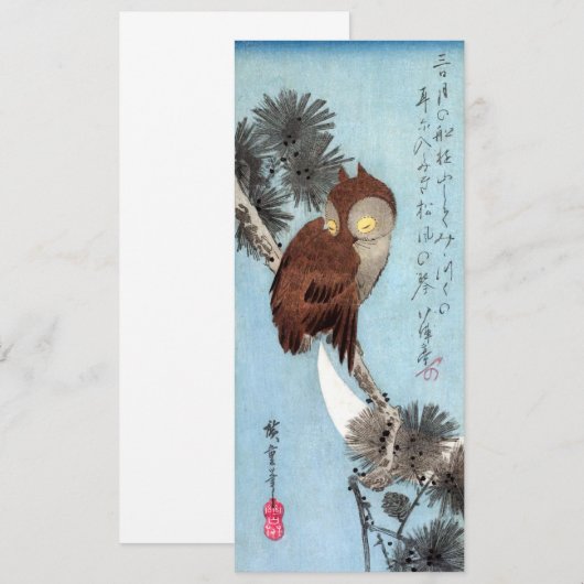 Hiroshige - Horned Owl, Pine, en Crescent Moon Kaart (Voorkant / Achterkant)