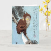 Hiroshige - Horned Owl, Pine, en Crescent Moon Kaart (Gele Bloem)