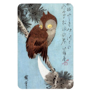 Hiroshige - Horned Owl, Pine, en Crescent Moon Magneet