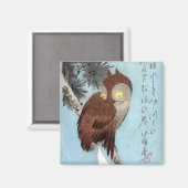 Hiroshige - Horned Owl, Pine, en Crescent Moon Magneet (Voorkant / Achterkant)