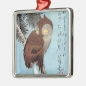Hiroshige - Horned Owl, Pine, en Crescent Moon Metalen Ornament (Links)