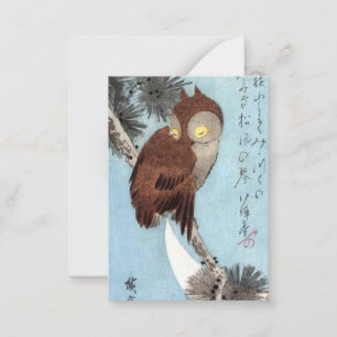 Hiroshige - Horned Owl, Pine, en Crescent Moon Notitiekaartje