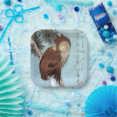 Hiroshige - Horned Owl, Pine, en Crescent Moon Papieren Bordje (Feest)