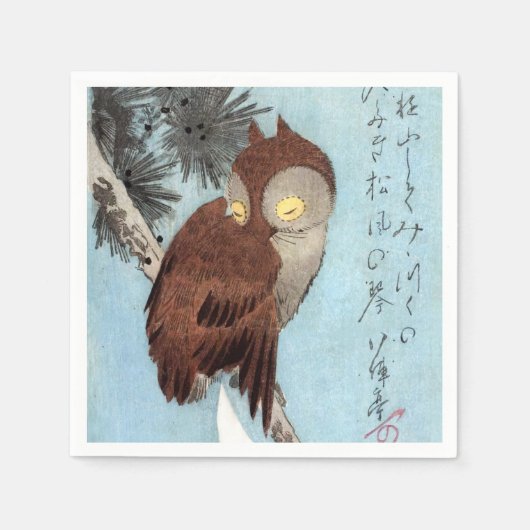 Hiroshige - Horned Owl, Pine, en Crescent Moon Servet (Voorkant)