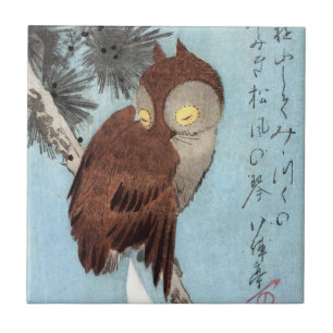 Hiroshige - Horned Owl, Pine, en Crescent Moon Tegeltje